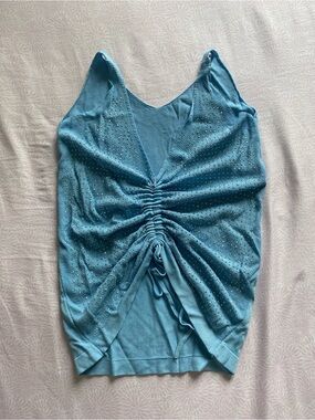 Blue Ruched V-Neck Camisole with Tie Detail